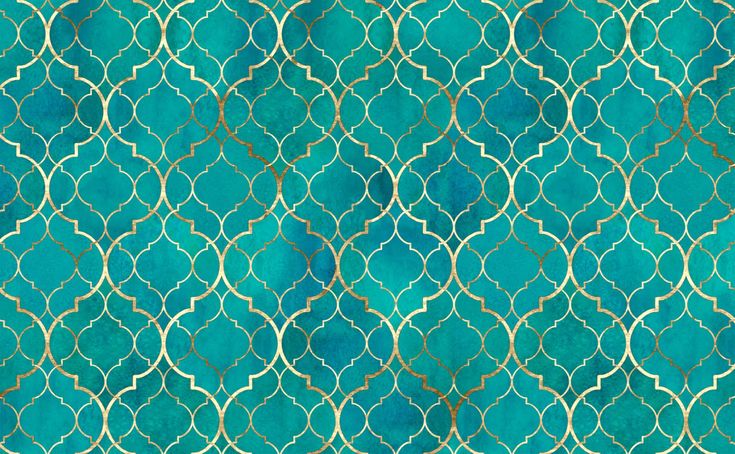 a blue and gold wallpaper with an intricate design