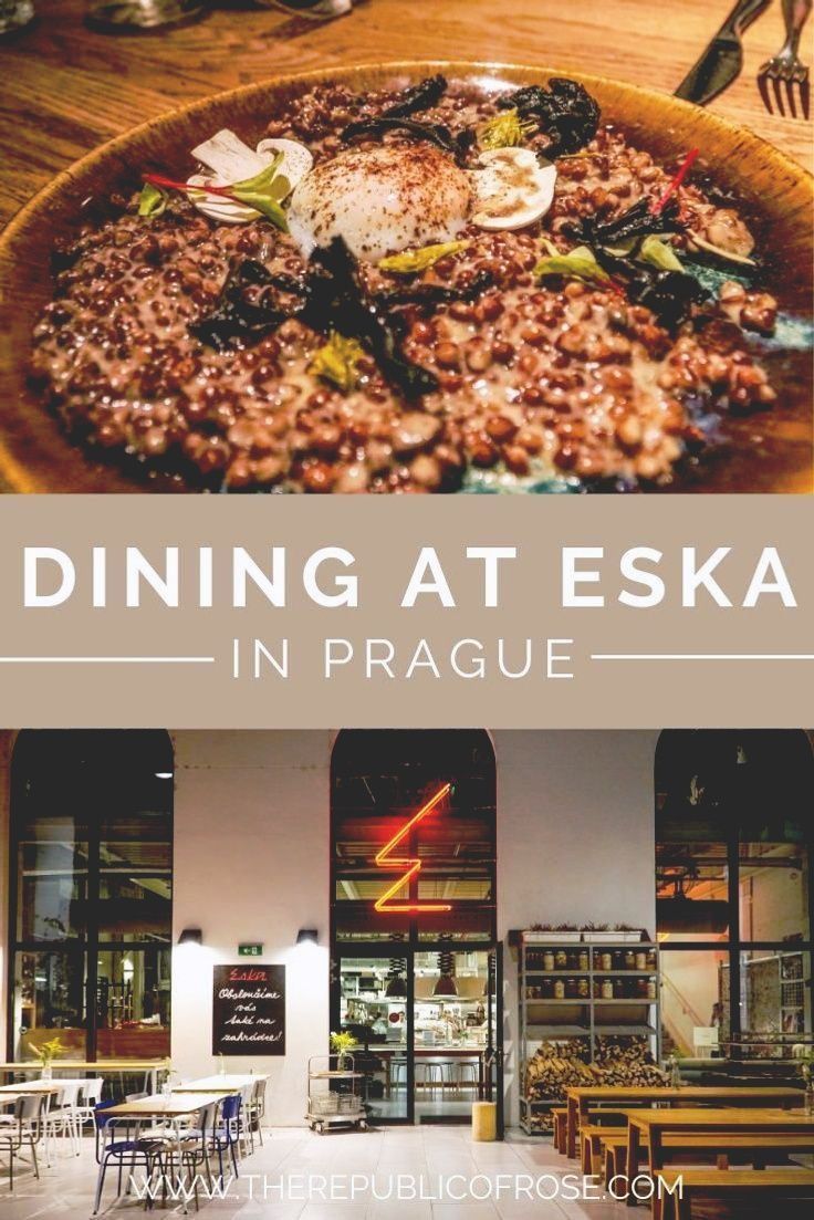 dining at eska in prague with text overlay reading dining at eska in prague