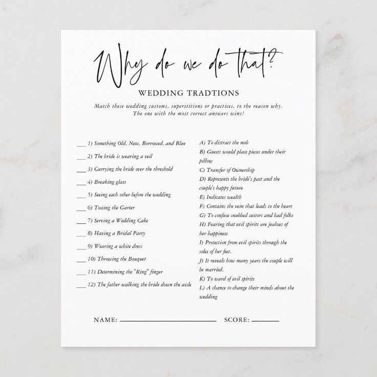 a wedding game with the words'why do we do that?'written on it