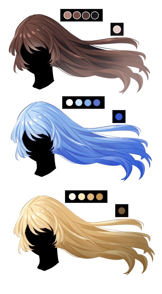 three different types of hair on top of each other, one is blonde and the other is blue