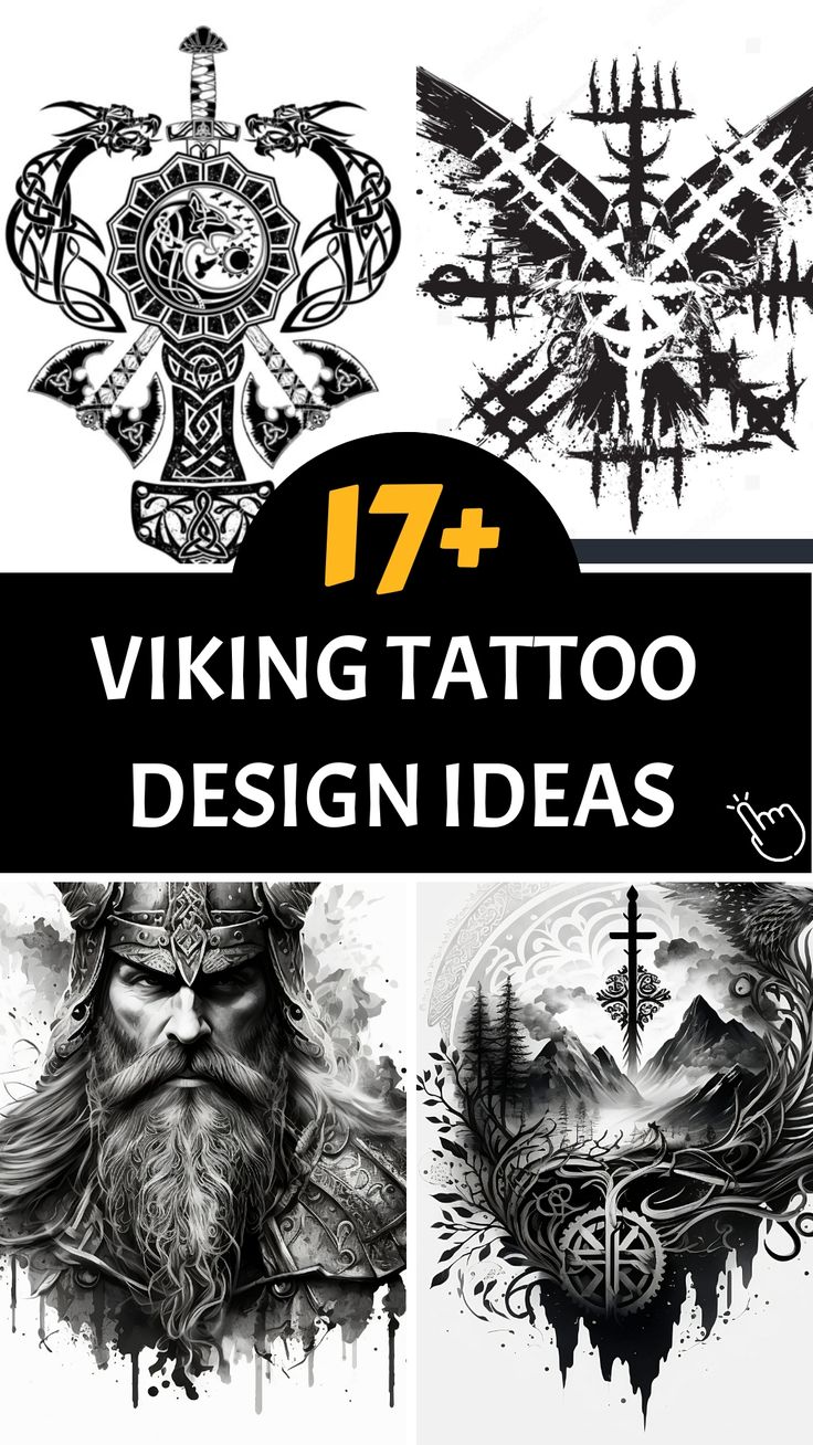 17 viking tattoo designs for men and women with the title, 17 viking tattoo design ideas