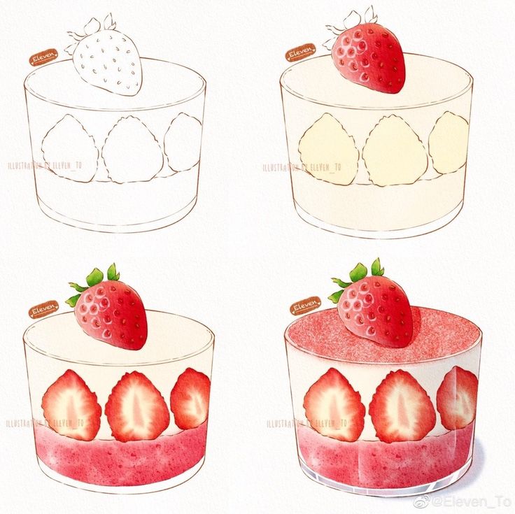 three different types of desserts with strawberries on top