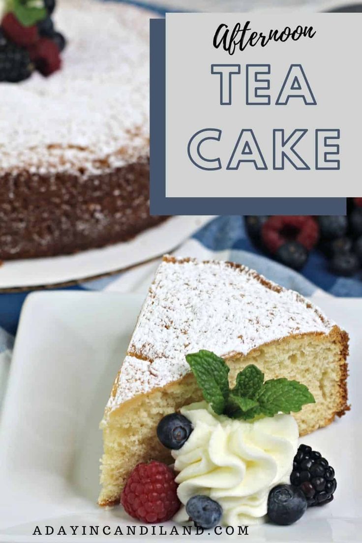 a slice of tea cake on a plate with berries