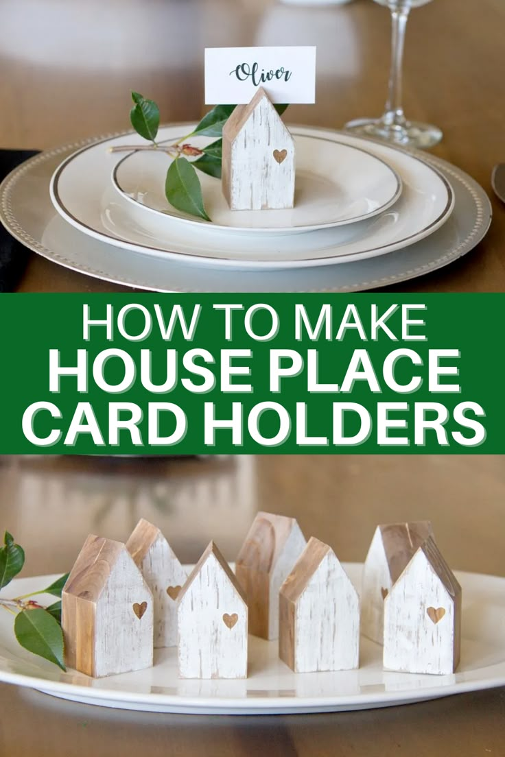 a plate with small houses on it and the words how to make house place card holders