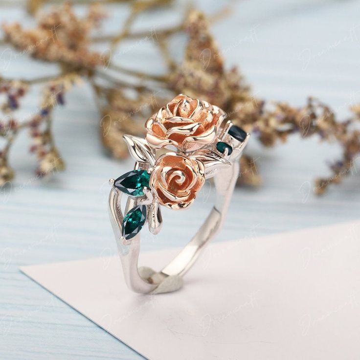 -------------------->Unique rose flower ring&wedding ring<----------------------------- https://www.etsy.com/shop/Dreamcraftjewelry?ref=seller-platform-mcnav§ion_id=29246467 --->Ring details: - Theme:Romantic Wedding & Engagement - Metal Type: 14K White Gold,14K Rose Gold - Center Stone: lab emerald - Center Carat : 0.75ctw lab emerald - Side Stone :lab emerald - Carat : 0.60ctw lab emerald - Cut: Marquise - Band Width: about 2mm - The size of the top: 12.2*15 mm - Gold Weight : Beast Design, Romantic Wedding Rings, Pear Moissanite Engagement Ring, Flower Wedding Ring, Marquise Cut Engagement Ring, Gold Anniversary Rings, Cute Engagement Rings, Fashion Queen, Flower Engagement Ring