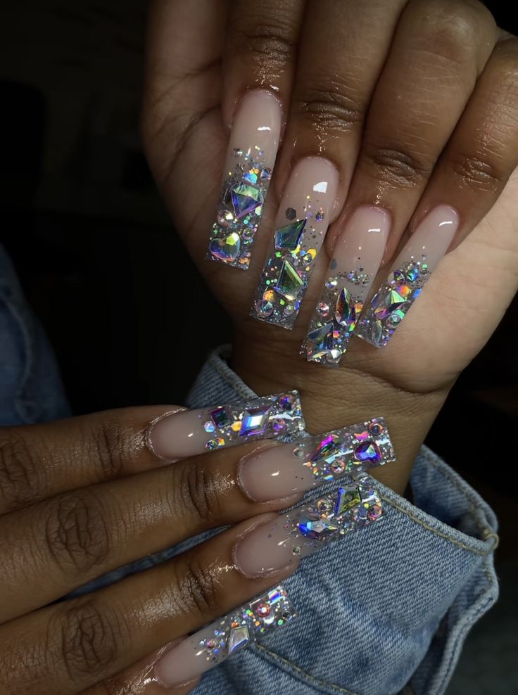 Prom Inspo, Long Acrylic Nail Designs, Glamorous Hair, Nails Design With Rhinestones, Crazy Nails, Nail Sets, Unique Acrylic Nails, Long Acrylic, Nails Only