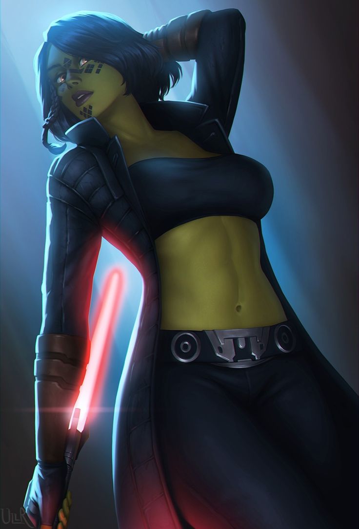 a woman in a star wars outfit holding a light saber