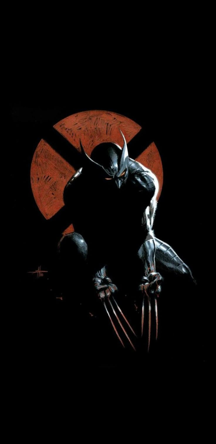 the wolverine logo is shown in front of a black background with an orange circle behind it