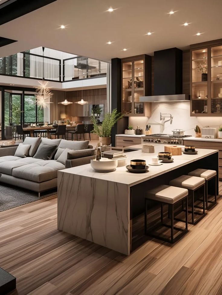 a large open concept kitchen and living room