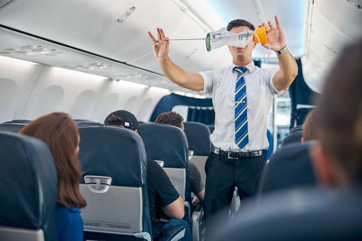 a man wearing a tie and glasses on an airplane with his hands in the air