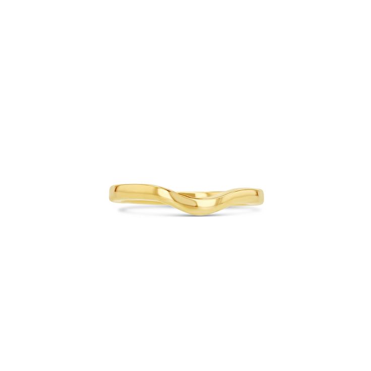 An 18-karat solid gold wave-shaped band. Yellow Gold Wavy Jewelry With Polished Finish, Modern Twist Curved Ring With Polished Finish, Modern Twist Curved Rings With Polished Finish, Modern 14k Gold Wavy Jewelry, Gold Curved Rings With Polished Finish, Modern Twist Yellow Gold Rings With Polished Finish, Elegant Gold Wavy Rings, Minimalist Yellow Gold Wavy Ring, Modern Wavy 14k Gold Jewelry