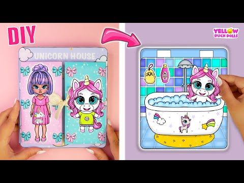 Unicorn Tutorial, Unicorn House, Dollhouse Crafts, Paper Unicorn, Dolls Printable, Crafts Printable, Unicorn Bedroom, Doll Videos, Dollhouse Bedroom