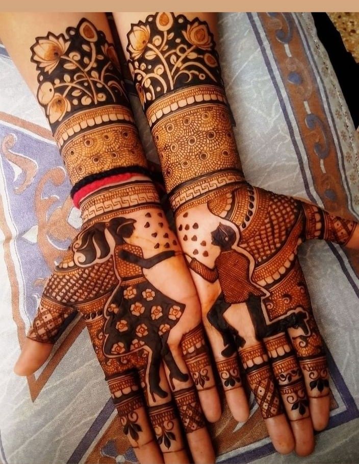 two hands with henna designs on them