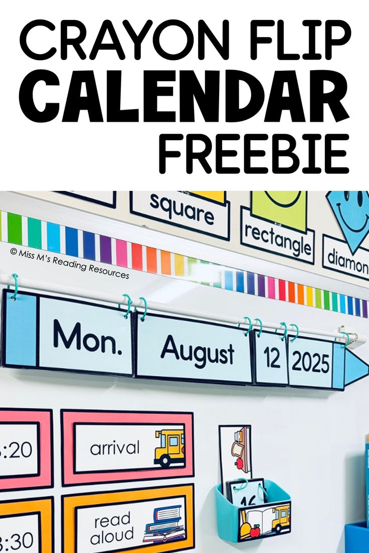 the crayon flip calendar freebie is on display in front of a white wall