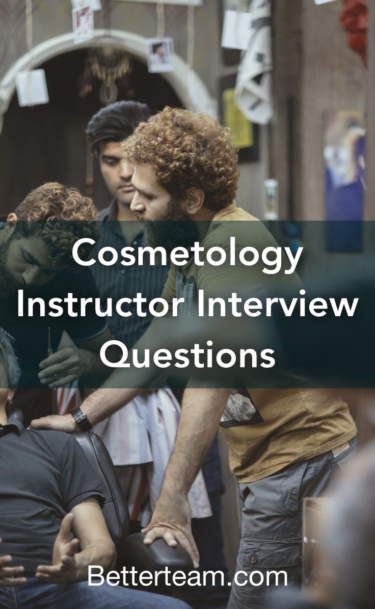 a group of people standing around each other with the words cosmetology instructor interview questions