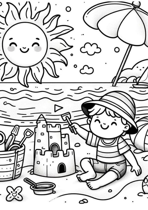 Summer Colouring Pages Kids, Beach Colouring Pages, Summer Coloring Pages For Kids, Summer Coloring Sheets, Book In Hand, Coloring Pictures For Kids, Summer Arts And Crafts, Beach Coloring Pages, Free Kids Coloring Pages