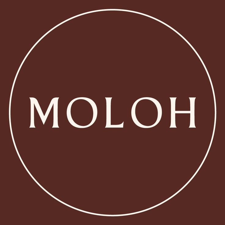 the word moloh is in a circle on a brown background with white lettering