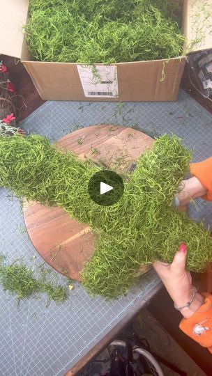 a person cutting moss on top of a table