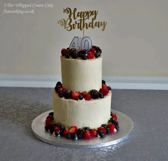 a birthday cake with berries, raspberries and blueberries on top that says happy birthday 40