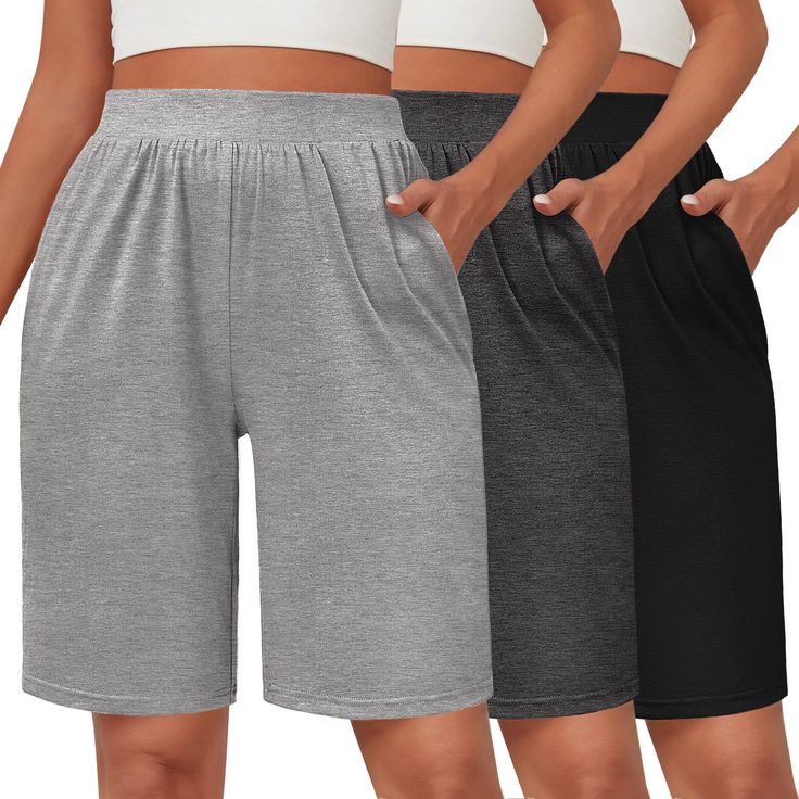 PRICES MAY VARY. Comfortable Material: women's bermuda shorts are made of 60% polyester, 35% rayon, 5% spandex, which is soft and skin breathable; They are breathable but not transparent, which is a good choice for your fitness and walking in the hot summer Elastic Waist Design: our women's 12" bermuda shorts are designed with high waist elastic to keep your waist comfortable and fit; The high waistband will not roll or pull, and will not squeeze you, which is comfortable whether playing ball ga Knee Length Shorts, High Waist Shorts, Long Shorts, Athletic Women, Shorts With Pockets, High Waisted Shorts, Hot Summer, Bermuda Shorts, Summer Casual