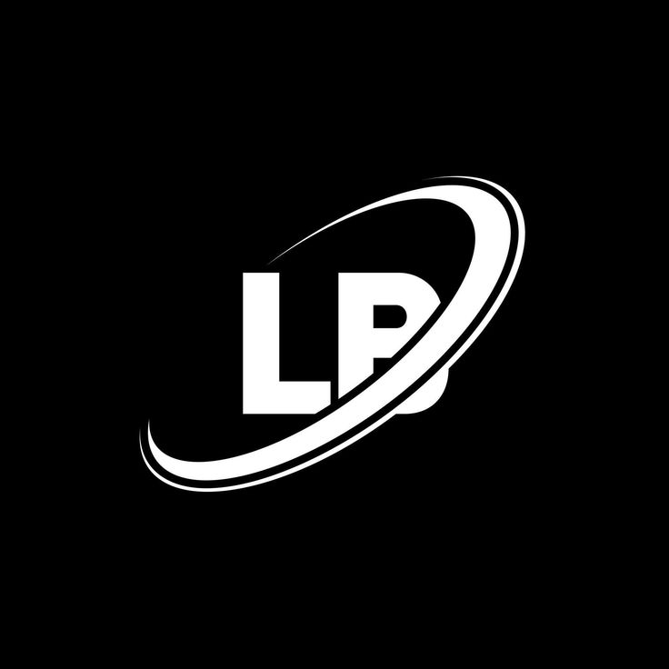 the l p logo is shown in black and white, with an oval shaped design