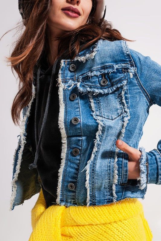 Distressed DENIM JACKET!!!SO CUTE!!MADE IN ITALY "let's get some fun things planned!!! !Let me DRESS you for a fun PARTY or a BRUNCH, or a night out with your MAN!!! FREE GIFT #hippievibetribe #love #womenslothing #outsidelands #denim #coachella #madeinitaly #denimlovers #denimjackets #alamo Edgy Denim Jacket With Frayed Hem, Fitted Cropped Denim Jacket With Frayed Hem, Cropped Fitted Denim Jacket With Frayed Hem, Dark Wash Cotton Denim Jacket With Frayed Hem, Cropped Denim Jacket With Frayed Hem, Edgy Denim Outerwear With Frayed Hem, Casual Medium Wash Denim Jacket With Fringe, Trendy Fringe Denim Jacket, Trendy Medium Wash Denim Jacket With Fringe