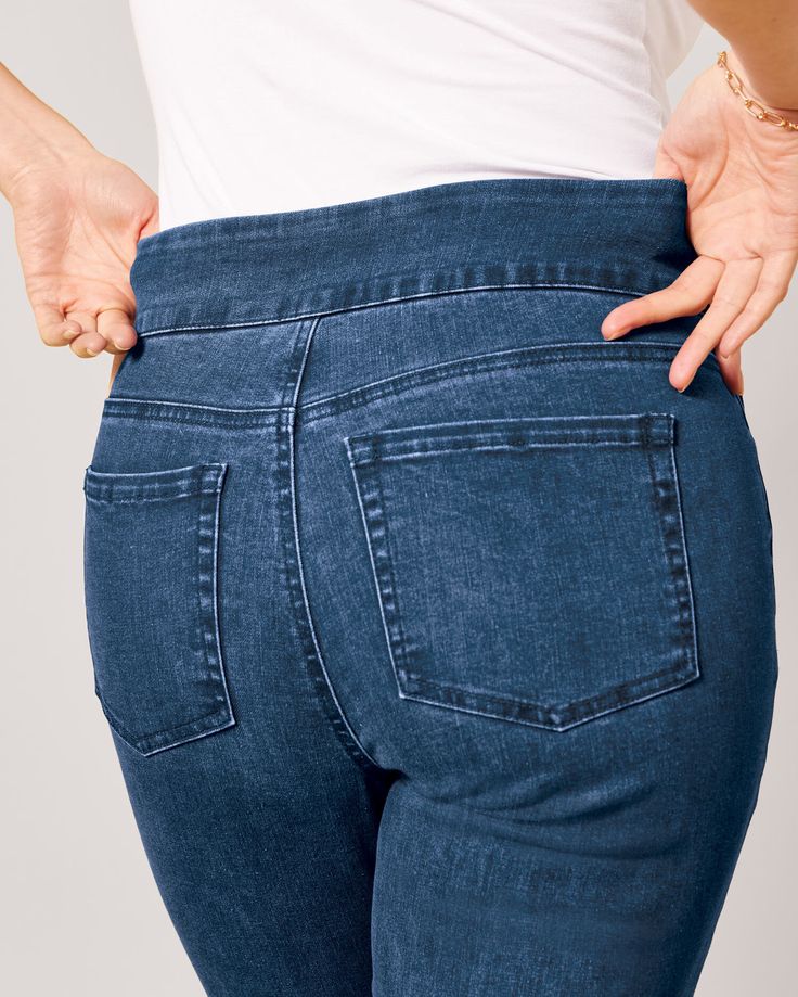 Your favorite jeans have had a reboot since the last time you bought them. Step into the sleekness of our DenimEase™ Flat-Waist Bootcut Jeans, now with even more comfy stretch. With a flattering leg style, these bestselling elastic-waist jeans have just the right kick to them for everyday outfitting. The flat waist keeps your silhouette its smoothest in a perfect pull-on design that whittles down getting-ready time. (Did we mention that they’re incredibly comfy, too?) • Women’s DenimEase™ Flat-W Elastic Waist Jeans, Jean Pants, Pull On Jeans, Whittling, Waist Jeans, The Last Time, Favorite Jeans, V Shape, Cotton Weaving