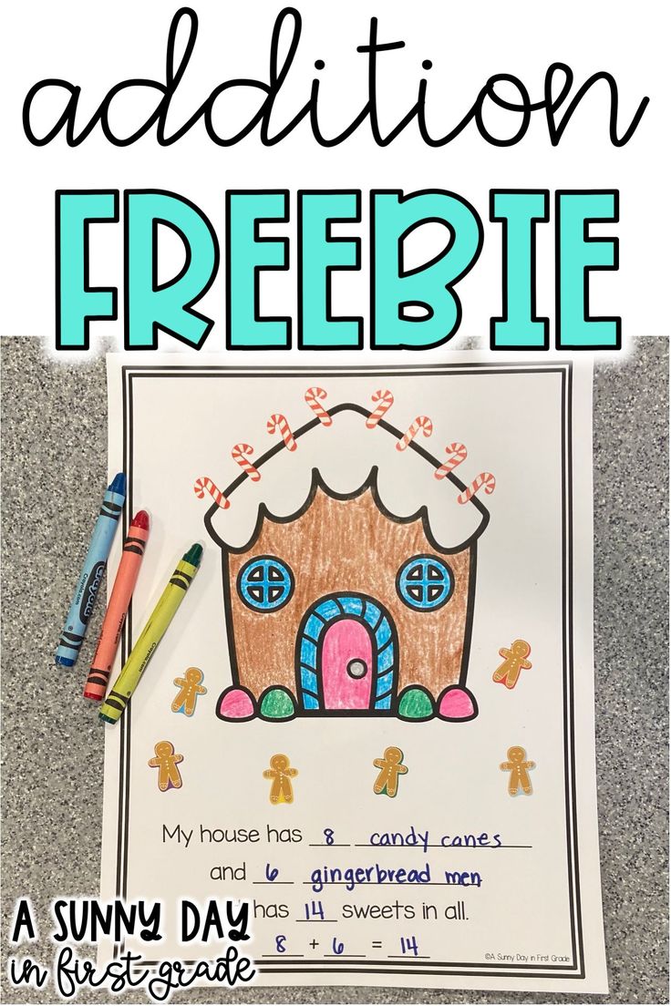 a coloring page with the words addition freebie on it and an image of a gingerbread house