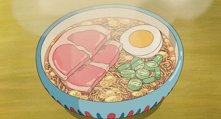 a bowl of ramen with meat and an egg on top, sitting on a table