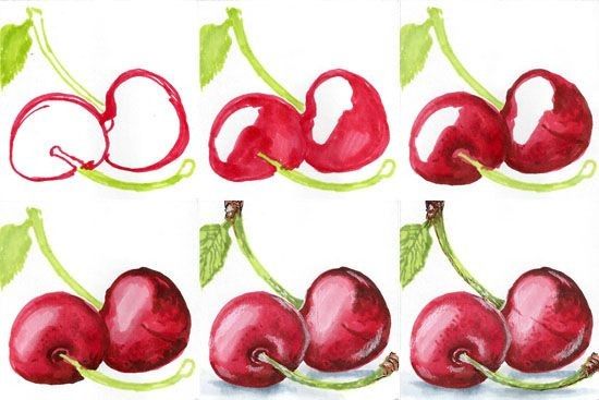 the cherries are drawn in different ways