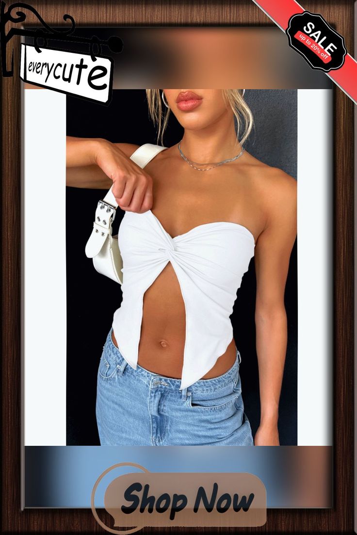 Sexy Solid Asymmetric Twist Strapless Crop Tops Strapless Crop Top, Ladies Tops Fashion, 1 Million, Shop Now, Twist, Crop Tops