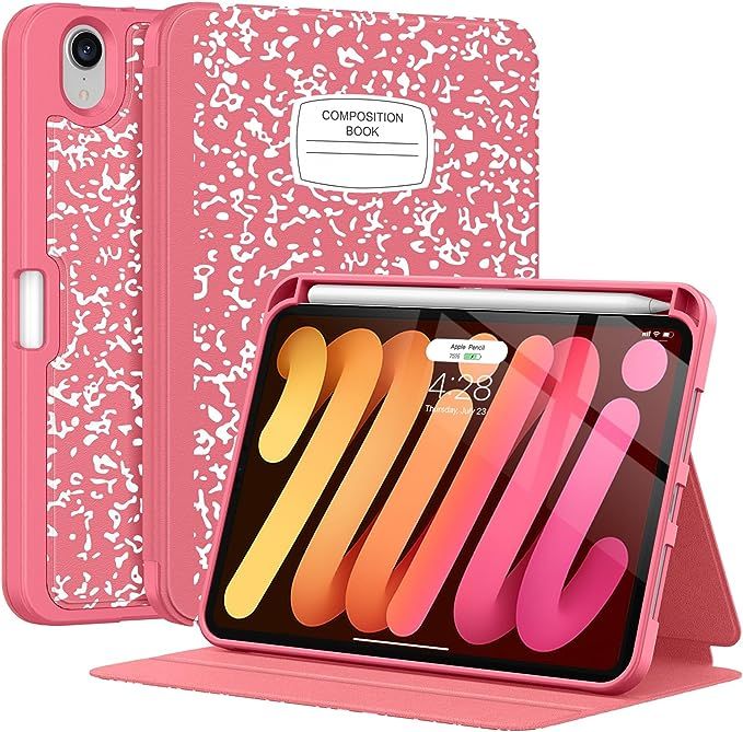 the pink case is open to show the cover