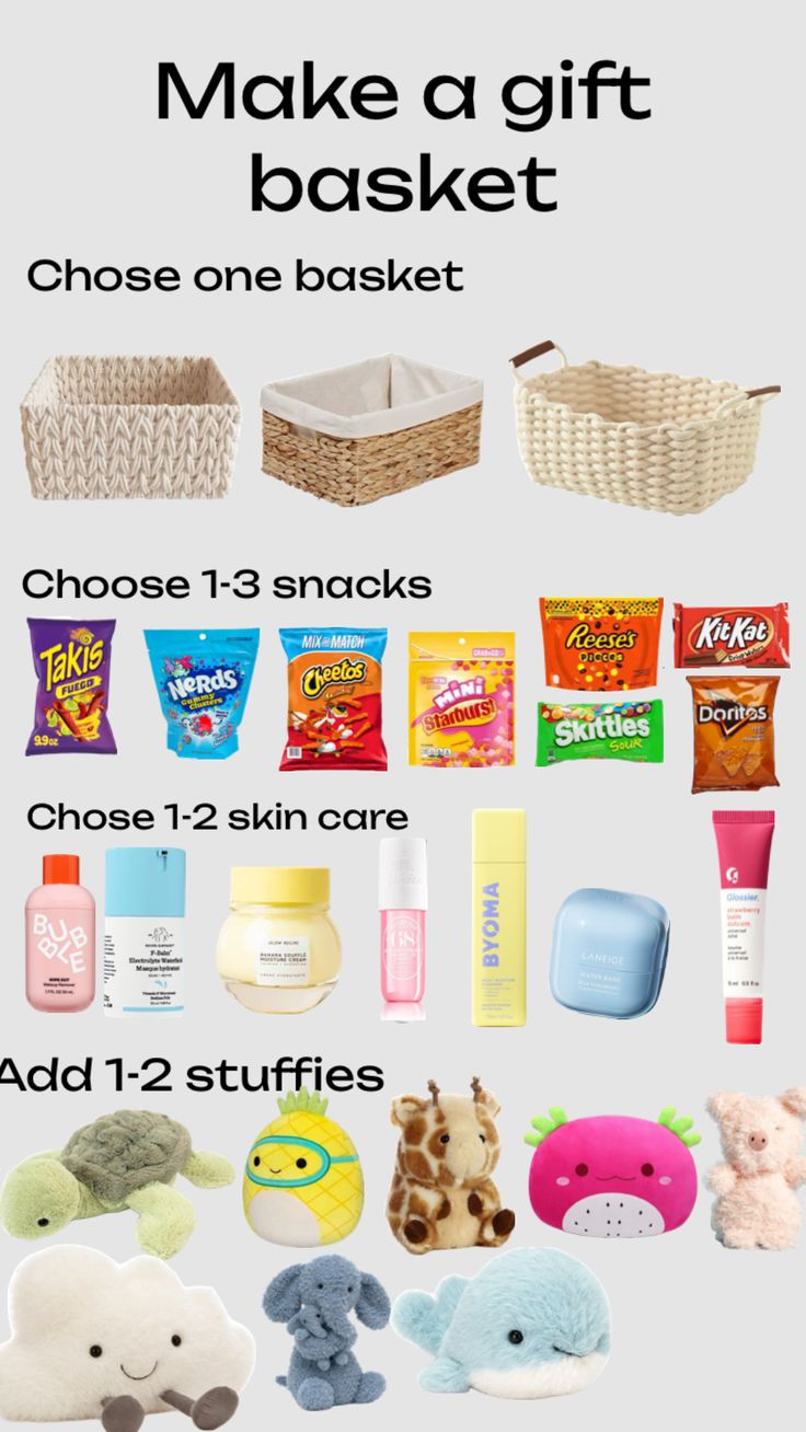 an advertisement with the words make a gift basket on it