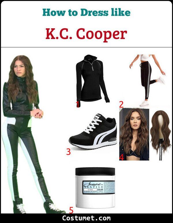 an image of a woman in black clothes and shoes with the words how to dress like k c cooper