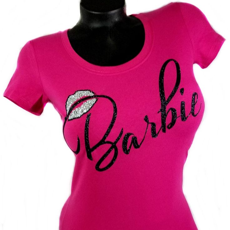 Barbie Fitted Jersey Tee With Black Glitter Lettering!!! ********** Caps Available For Purchase ************ Pink Glitter Print Crew Neck Top, Black Glitter, Jersey Tee, Fashion Boutique, Pink Black, Black Pink, Tops & Tees, Womens Tops, Glitter