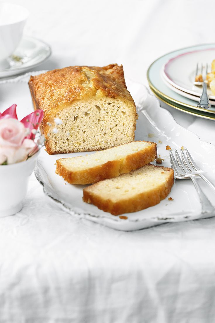 slices of pound cake sitting on top of a white plate