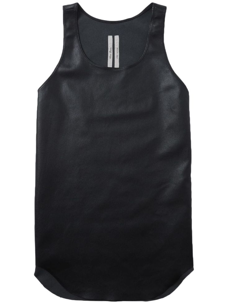 black lambskin scoop neck sleeveless racerback unlined curved hem Leather Tank Top, Brutalist Design, Wedge Heel Boots, Rick Owens Men, Jersey Skirt, Pieces Of Clothing, Glam Rock, T Shirt Vest, My Dream Closet