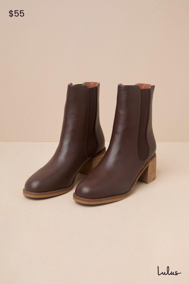 All your favorite fall 'fits are definitely going to include the Karlach Brown Low Heel Ankle Booties! Faux pebbled leather shapes these essential autumn boots that feature an almond-shaped upper that rises to a 6.25"" ankle-high shaft with a 5.5"" zipper at the back and elastic gussets on either side. A stacked, wood-look block heel completes the trendy look! 2. 5" stacked wood-look block heel. Lightly cushioned insole. Nonskid rubber sole. Man Made Materials. Imported. Lulus | Karlach Brown Low Heel Ankle Booties. Low Heel Ankle Boots Casual, Fall Ankle Boots, Cold Weather Shoes, Short Brown Boots, Autumn Boots, Boots Fall Ankle, Womens Suede Boots, Fall Booties, Fall Boots