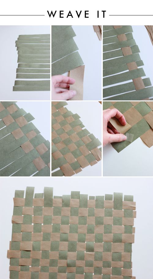 the steps to make a weaving pattern out of brown paper