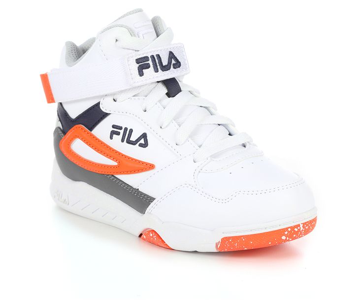 Get ready for action-packed adventures with the Boy's Fila Multiverse Mid Sneakers! These kicks are like turbo boosters for your feet, combining bold style with rugged durability that can handle any playground challenge. Whether he's racing around or chilling with friends, these sneakers bring the fun and comfort wherever he goes! Mid-Top Design, Synthetic Leather Upper, Lace-up Closure, Cushioned Footbed, Rubber Outsole, Lightweight Construction, EVA Midsole | Boys' Fila Mutiverse Mid Sneakers White Sneakers With Elastic Laces For Outdoor, White Scratch-resistant Sneakers For Training, White Scratch-resistant Basketball Shoes For Training, Casual White Basketball Shoes For Outdoor, White Sporty High-top Sneakers For Outdoor Activities, White Functional High-top Sneakers For Outdoor Activities, Sporty White Basketball Shoes For Outdoor Activities, White Sporty Basketball Shoes For Outdoor, White Round Toe Basketball Shoes For Outdoor