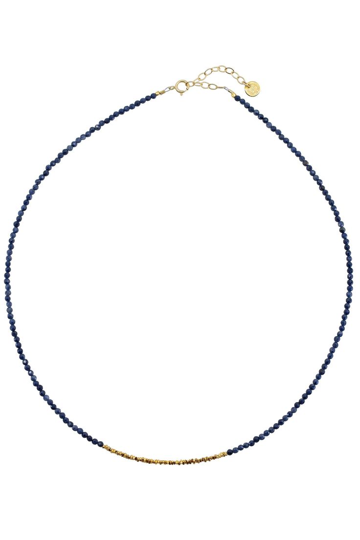 Introducing the Rise Sapphire Gold Necklace, a captivating statement piece that exudes elegance. Crafted with solid natural stones and adorned with bright gold findings in the middle, this new necklace effortlessly combines sophistication with a touch of glamour. Perfect for adding a bold and luxurious touch to any outfit. Gold Rondelle Beaded Necklace With Natural Stones, Elegant Lapis Lazuli Gemstone Beaded Necklaces, Elegant Lapis Lazuli Gemstone Beaded Necklace, Elegant Beaded Lapis Lazuli Necklace, Gold Single Strand Lapis Lazuli Beaded Necklace, Elegant Single Strand Lapis Lazuli Beaded Necklaces, Elegant Single Strand Lapis Lazuli Beaded Necklace, Elegant Lapis Lazuli Crystal Necklace With Gemstone Beads, Gold Rondelle Crystal Necklace With Gemstone