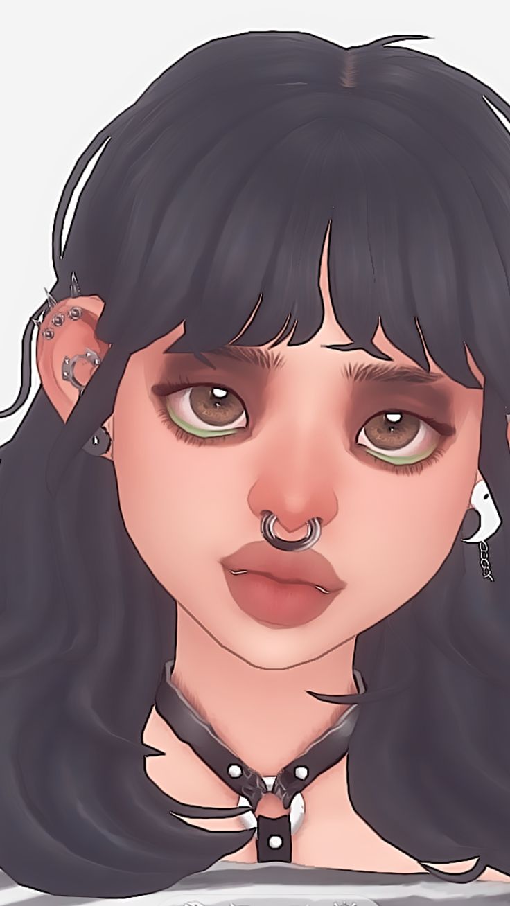 a drawing of a woman with piercings on her nose