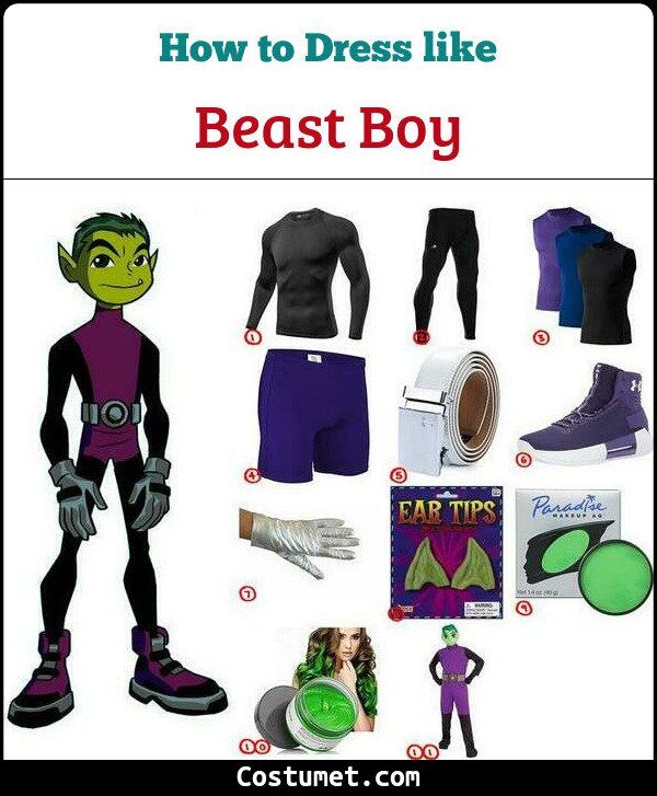 the costume guide for how to dress like beast boy from disney's movie,