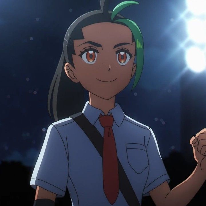 an anime character with green hair and red tie