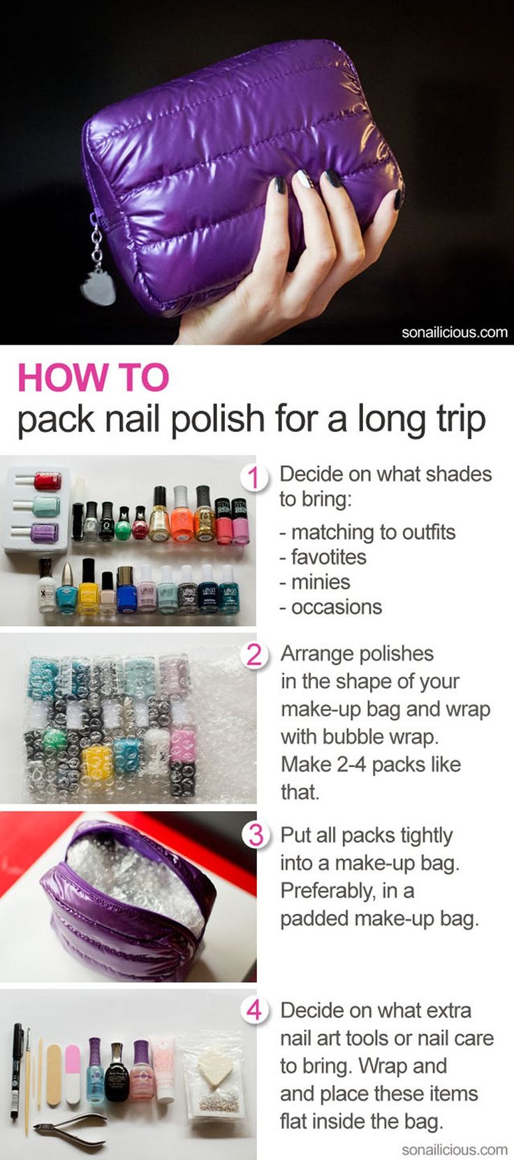 "A nail polish addicts guide to packing for a long trip" by Maria Vlezko on SoNailicious; "[W]hen you're at your Step 1 it's better to place polishes lid to lid and as tight to each other as possible to avoid them hitting against each other." Moving Advice, Nail Polish Art Designs, Nail Polish Shelf, Lips Nails, Organizing Life, Travel Smart, Nail Polish Crafts, Packing Hacks, Makeup Organization Diy