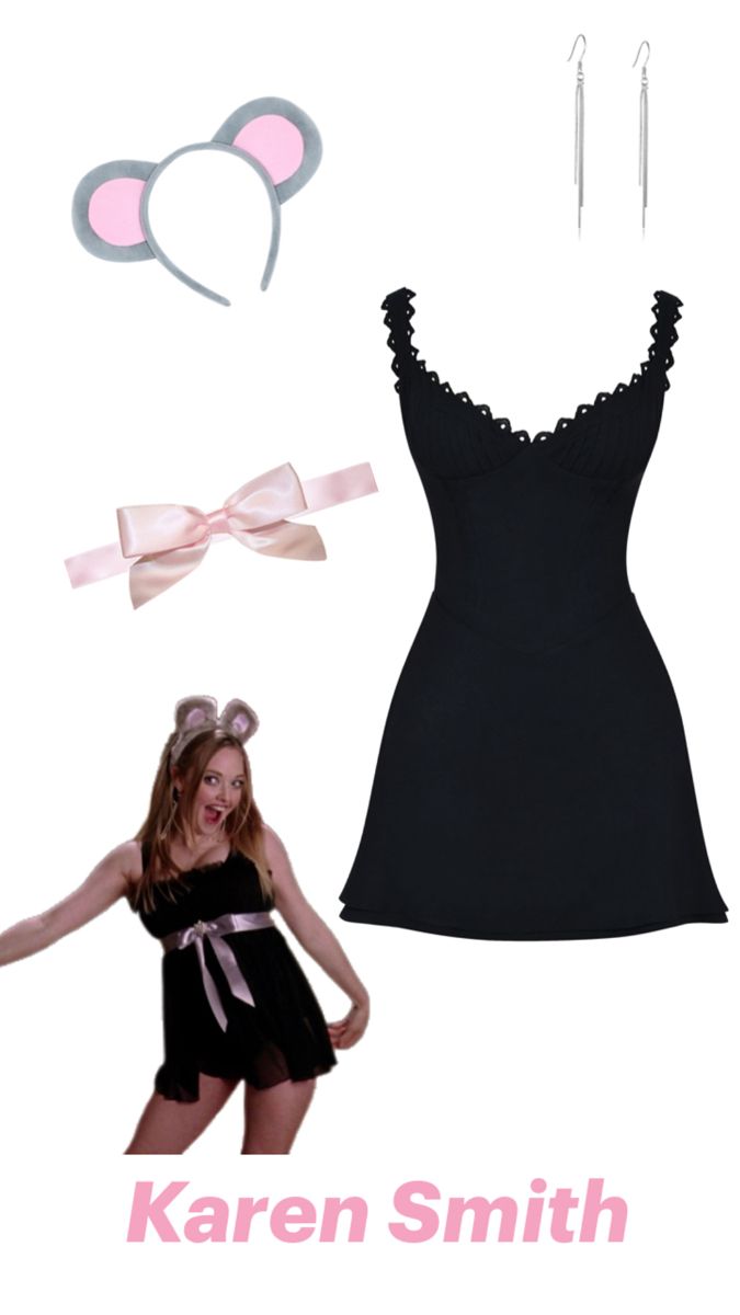 a woman in black dress and mouse ears