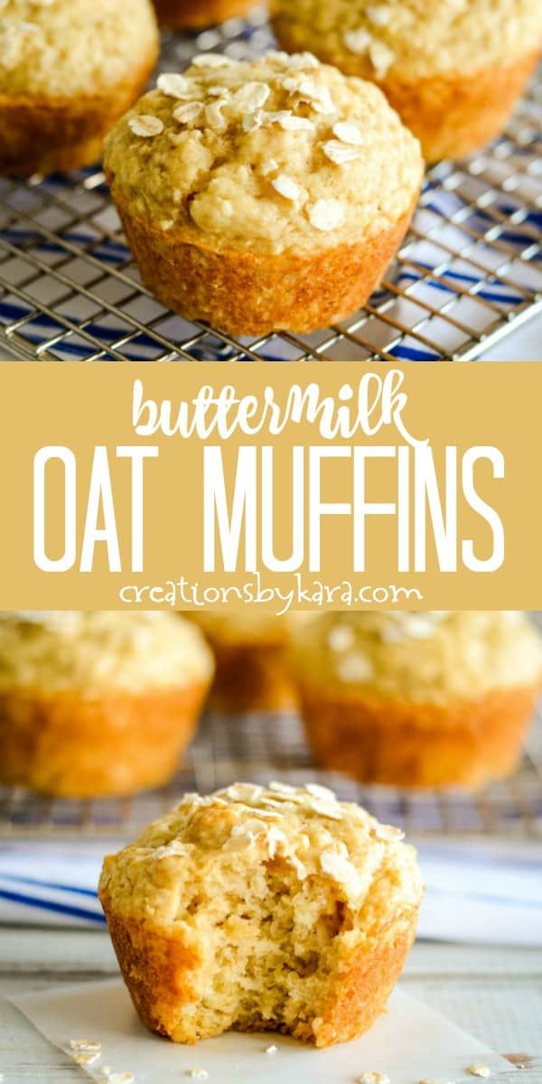 a muffin on a cooling rack with the words buttermik oat muffins