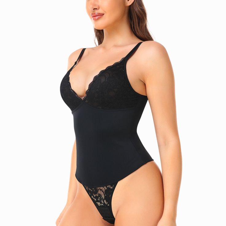 A sculpting fit that’s always a hit. This invisible under everything bodysuit tucks in your tummy while lifting the butt. The shapewear is designed to hold your core while still giving you a comfortable fit and doesn’t make you feel restricted. The supportive bust has a lace overlay with adjustable straps with a contouring belt leading to lace crotch. Color: Black & BeigeStraps: Adjustable Shoulder StrapsSilhouette: SlimmingCrotch: Lace Crotch With Adjustable HooksBra: Lining, Lace, 2/3 cup , wi High Stretch Shapewear With Built-in Bra, Black Underbust Bodysuit With Built-in Bra, High Stretch Push-up Shapewear With Built-in Bra, Black Push-up Elegant Shapewear, Black Elegant Push-up Shapewear, Elegant Black Push-up Shapewear, Underbust Shapewear Bodysuit, Elegant Black Bodysuit With Medium Bust Support, Shapewear Bodysuit With Lined Body