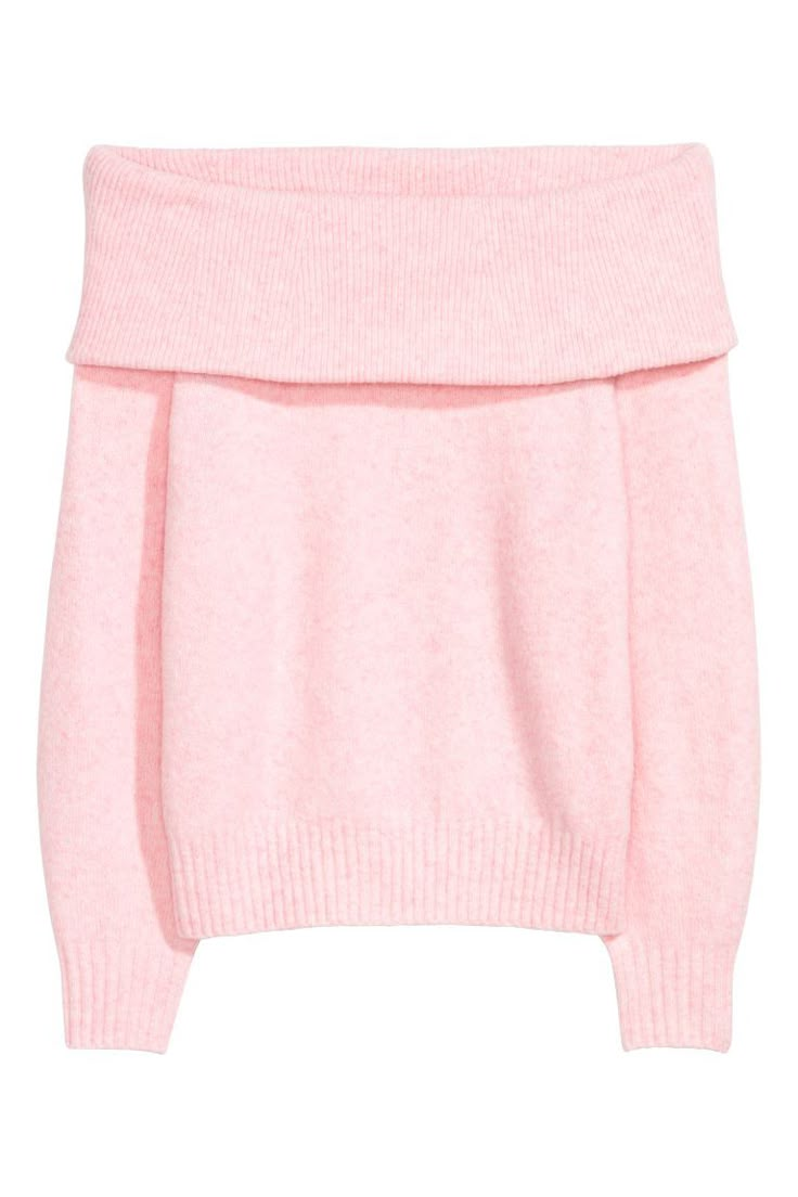 Off-the-shoulder Sweater - Light pink - Ladies | H&M US Hm Outfits, Fuchsia Heels, Off The Shoulder Jumper, Pink Gloves, Ruffle Sleeve Sweater, Pink Trousers, Malibu Barbie, Off Shoulder Sweater, Stockholm Fashion