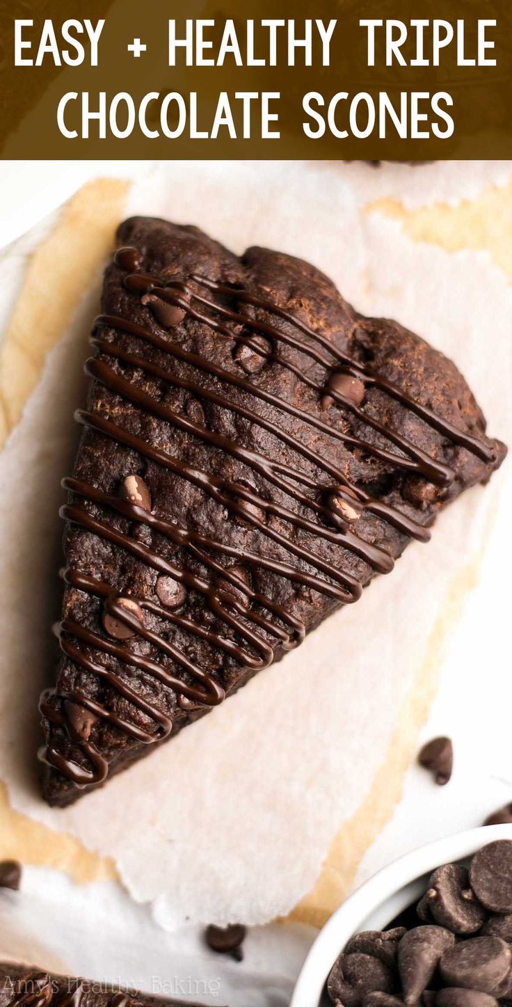 healthy triple chocolate scones on a white plate